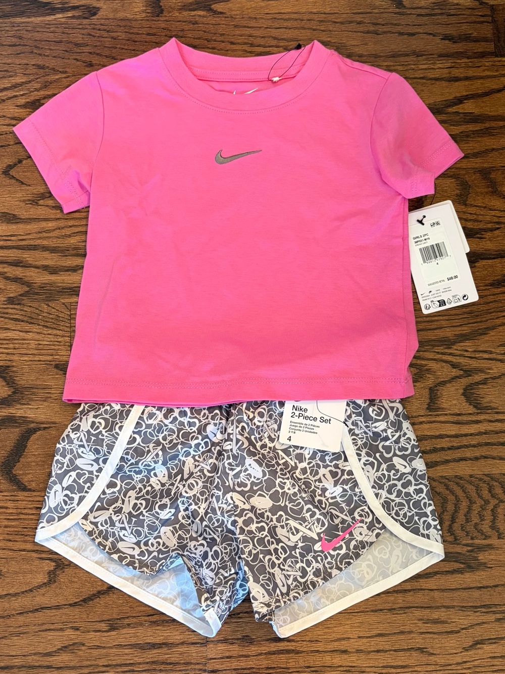Nike Girls Pink Tee with Matching Active Shorts Set